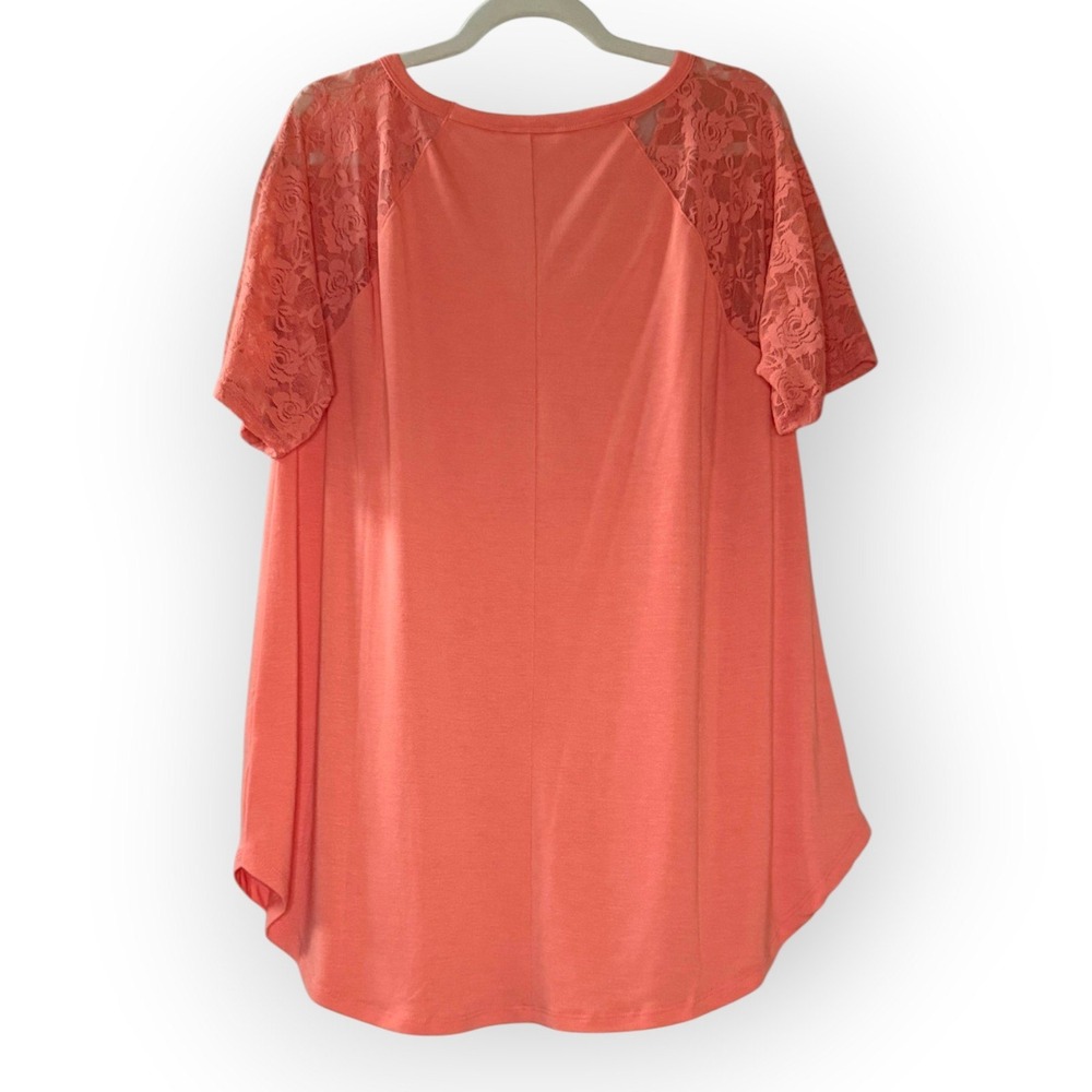 Zenana Lace Sleeve V-Neck Top Coral - Size 1X (NEW) - Picture 3 of 6
